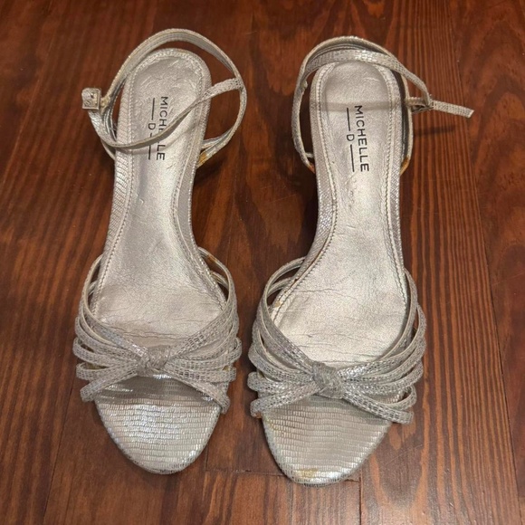 Silver Michelle D Kitten Heels with Adjustable Ankle Strap - Picture 1 of 4